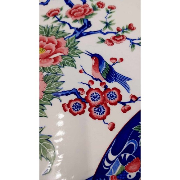 Vintage Blue Bird Rose Floral Scalloped Charger Plate Hirano Made in Japan 12.5" - Picture 5 of 11